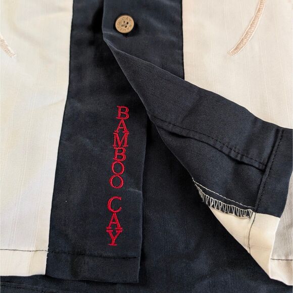 Bamboo Cay Pacific Palms Button Down Shirt Men's Medium Black Cream Paneled - Picture 4 of 8